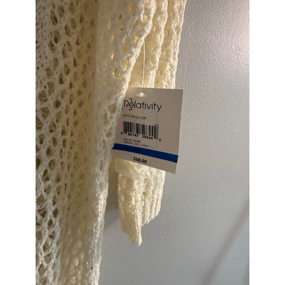 Relativity Open Knit Sweater XL Cream Pearl White Crochet Pullover Tunic Top - Picture 3 of 5